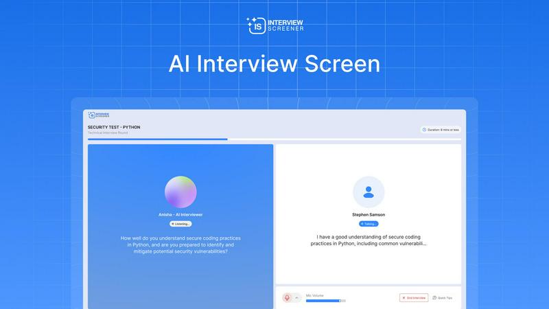 Interview Screener- Ai hiring Software application interface and features